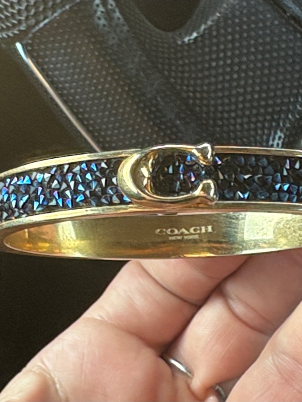 Coach Gold-Tone Bangle with Iridescent Blue Inlay